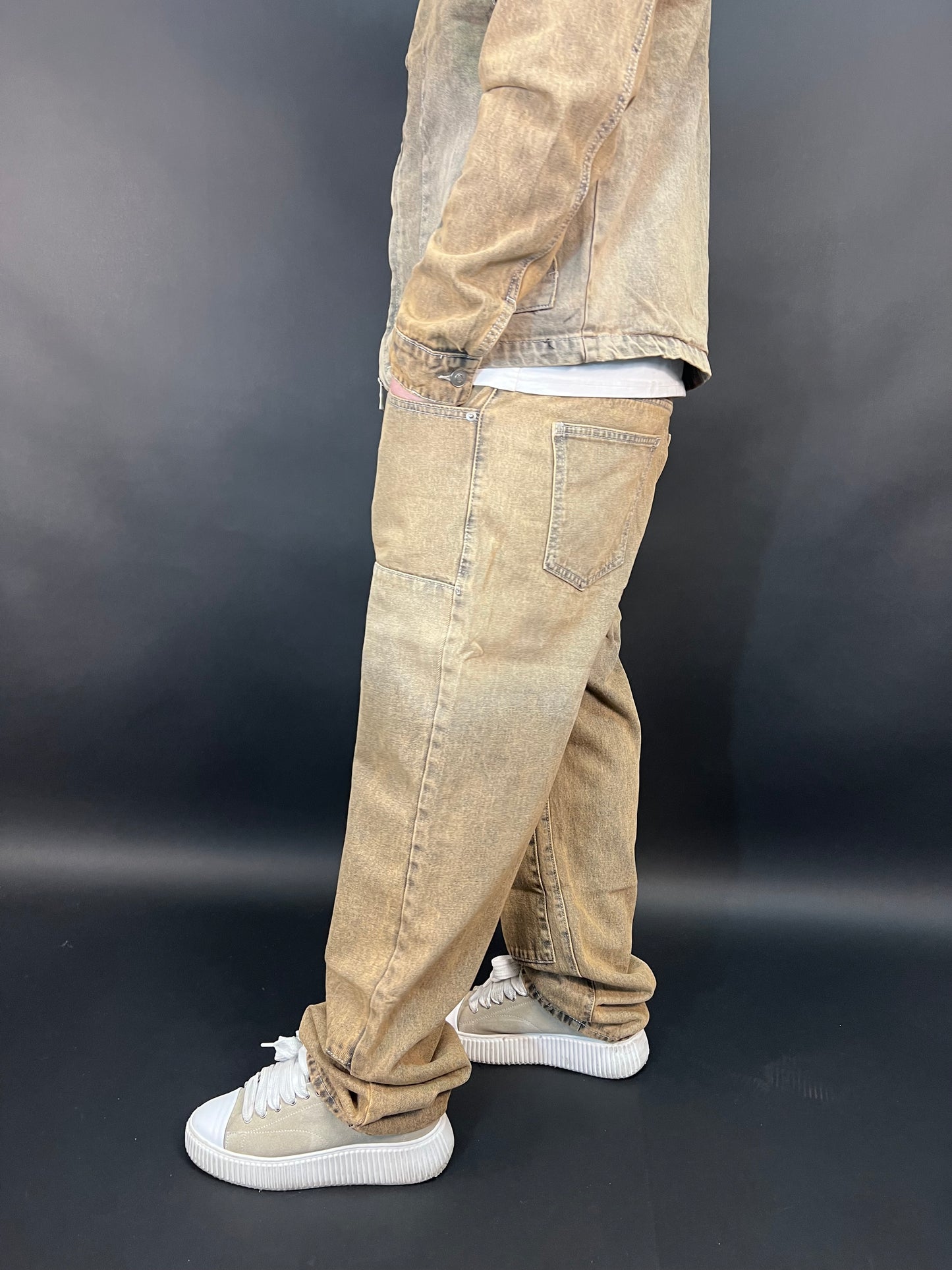 Completo in jeans marrone