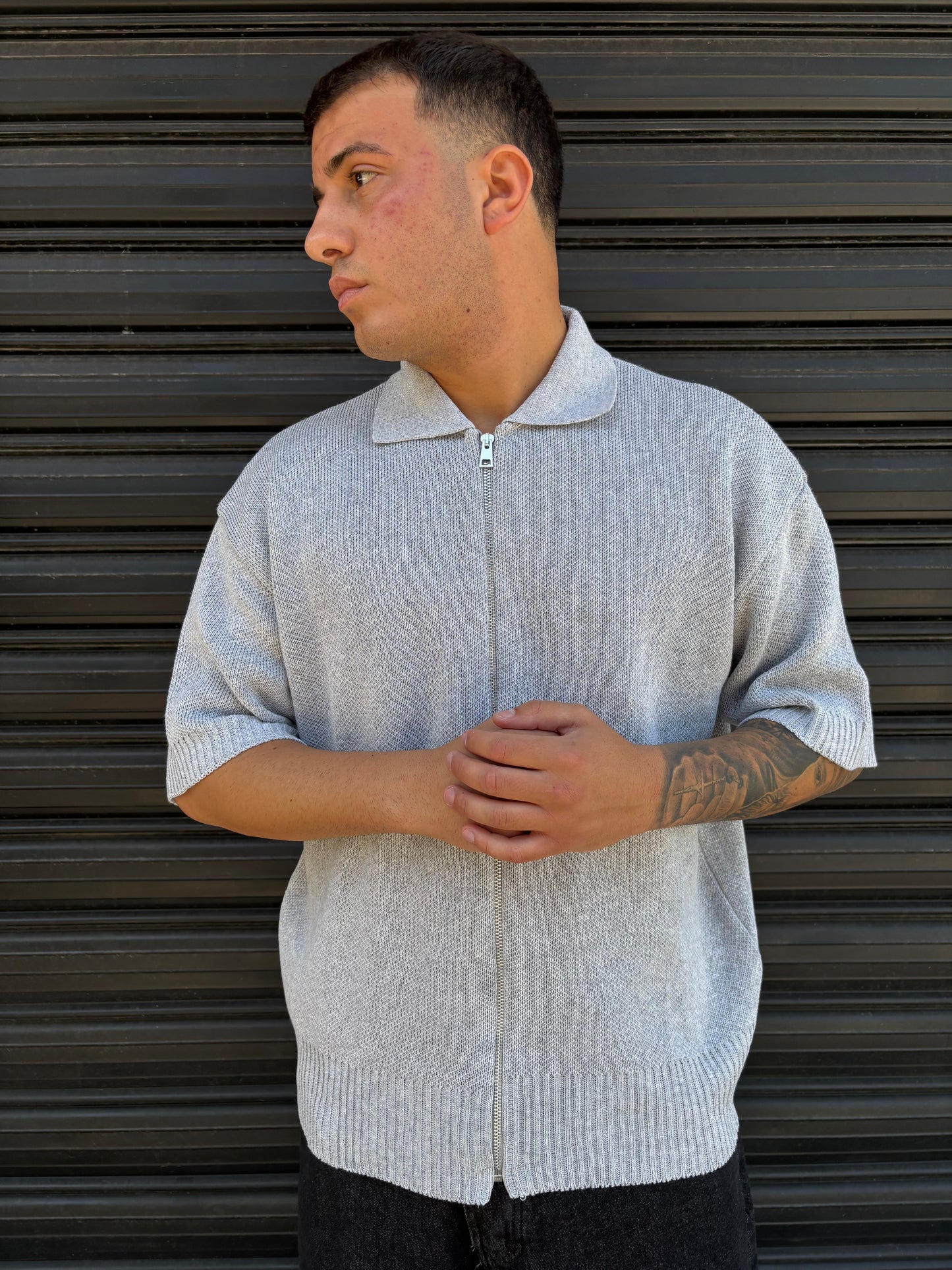 Maglia zip completa grigia