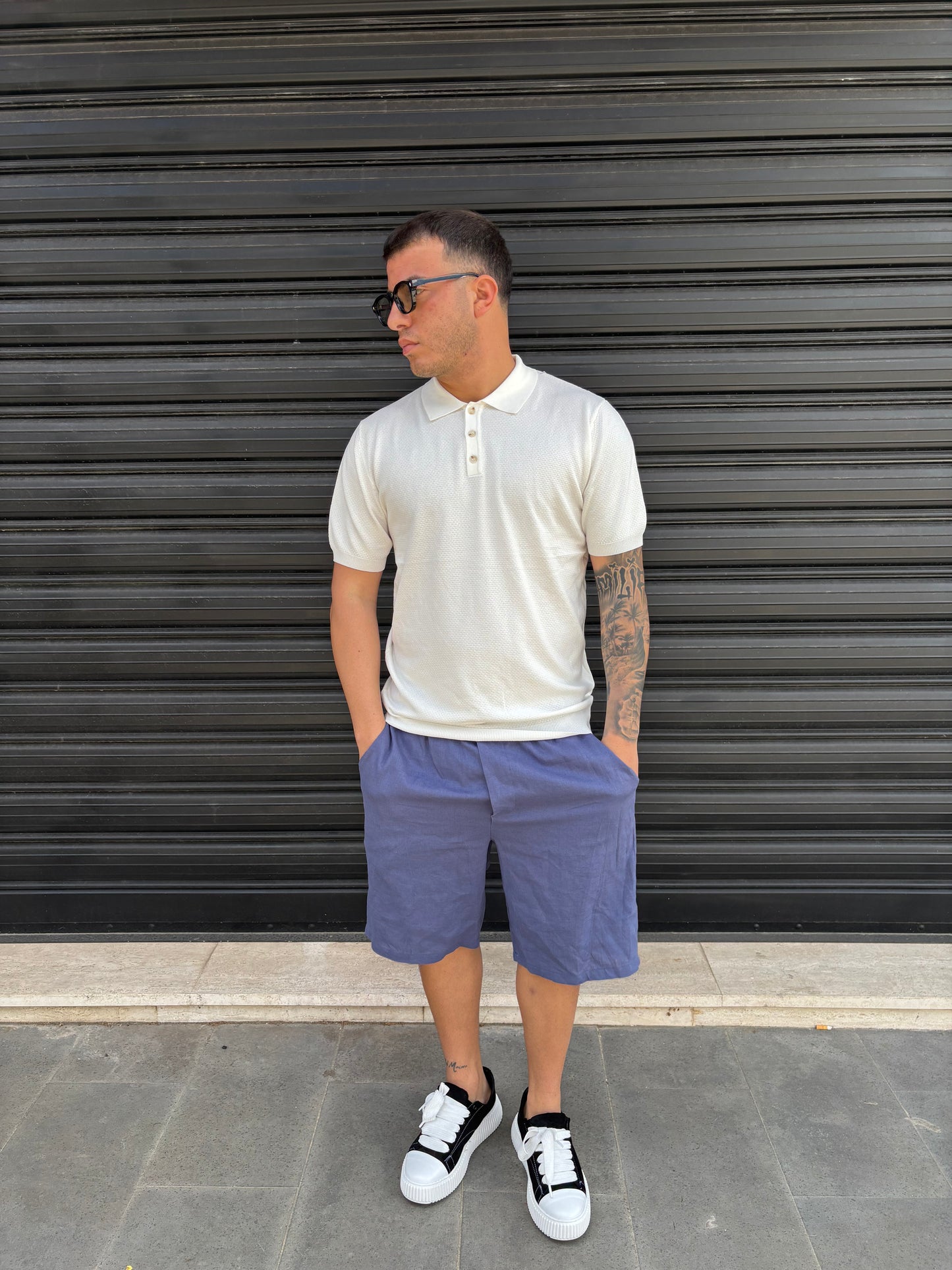 Pantaloncino blu lino