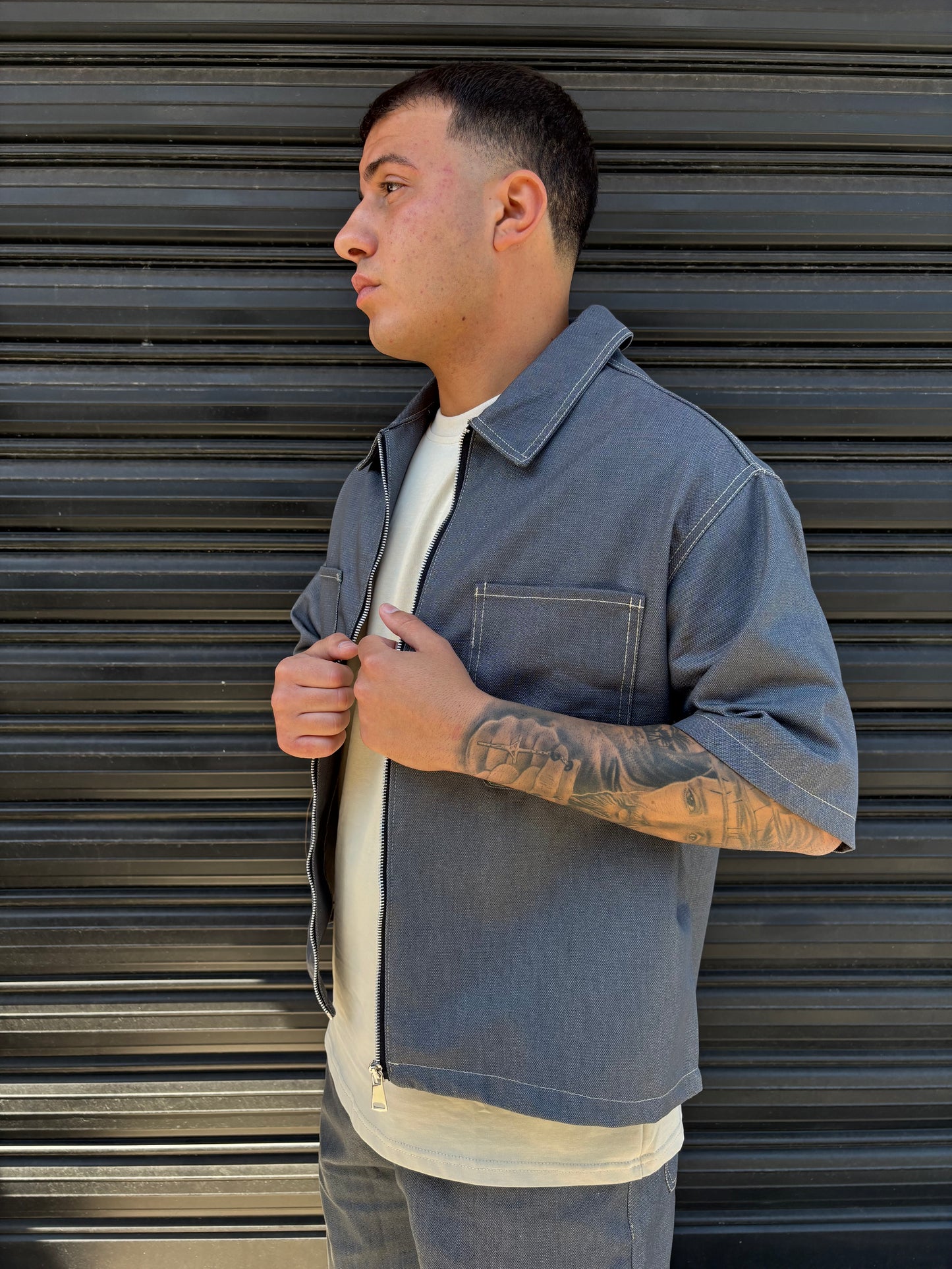 Completo corto in jeans grigio chiaro