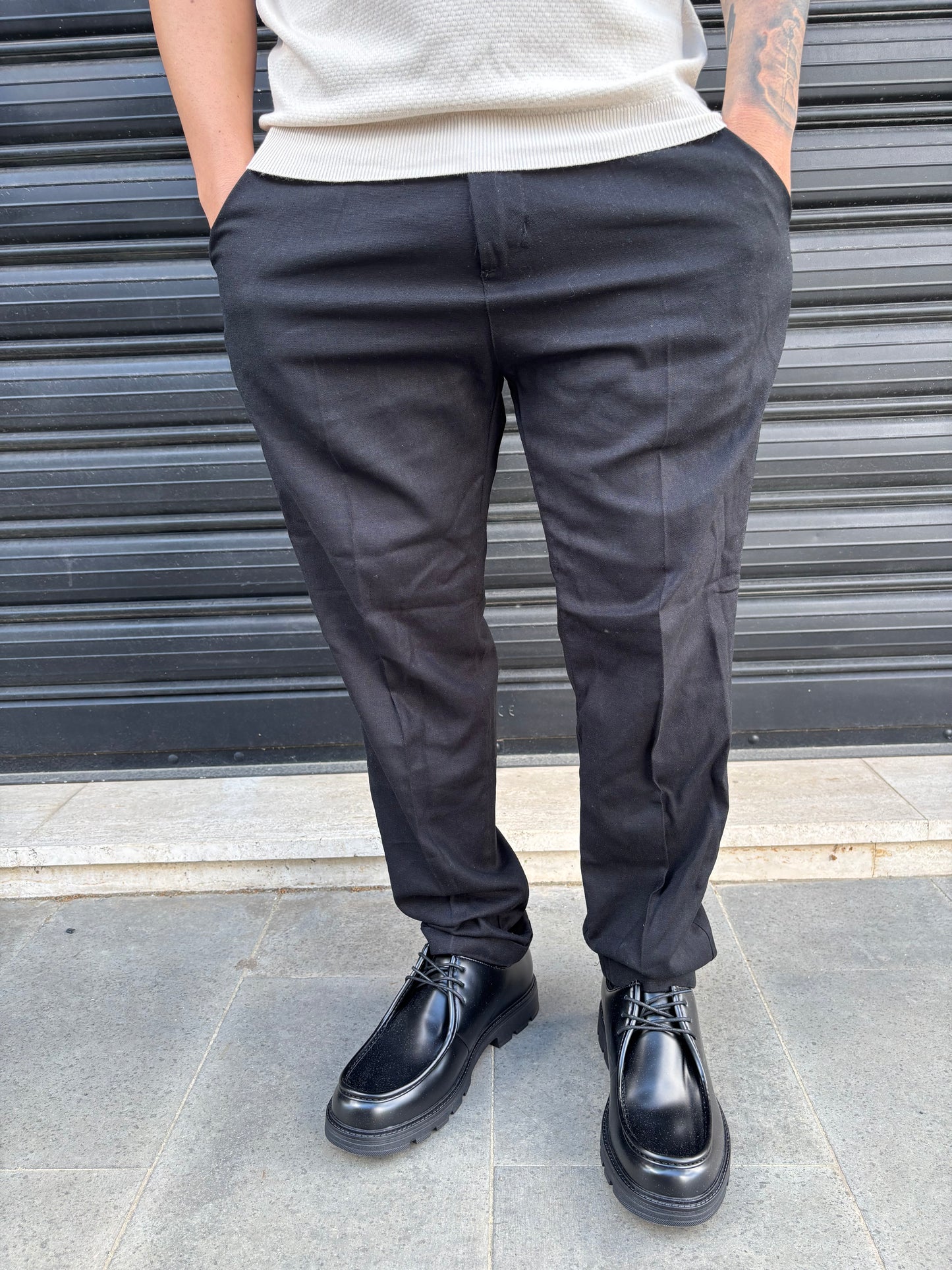 Pantalone elegante nero lino
