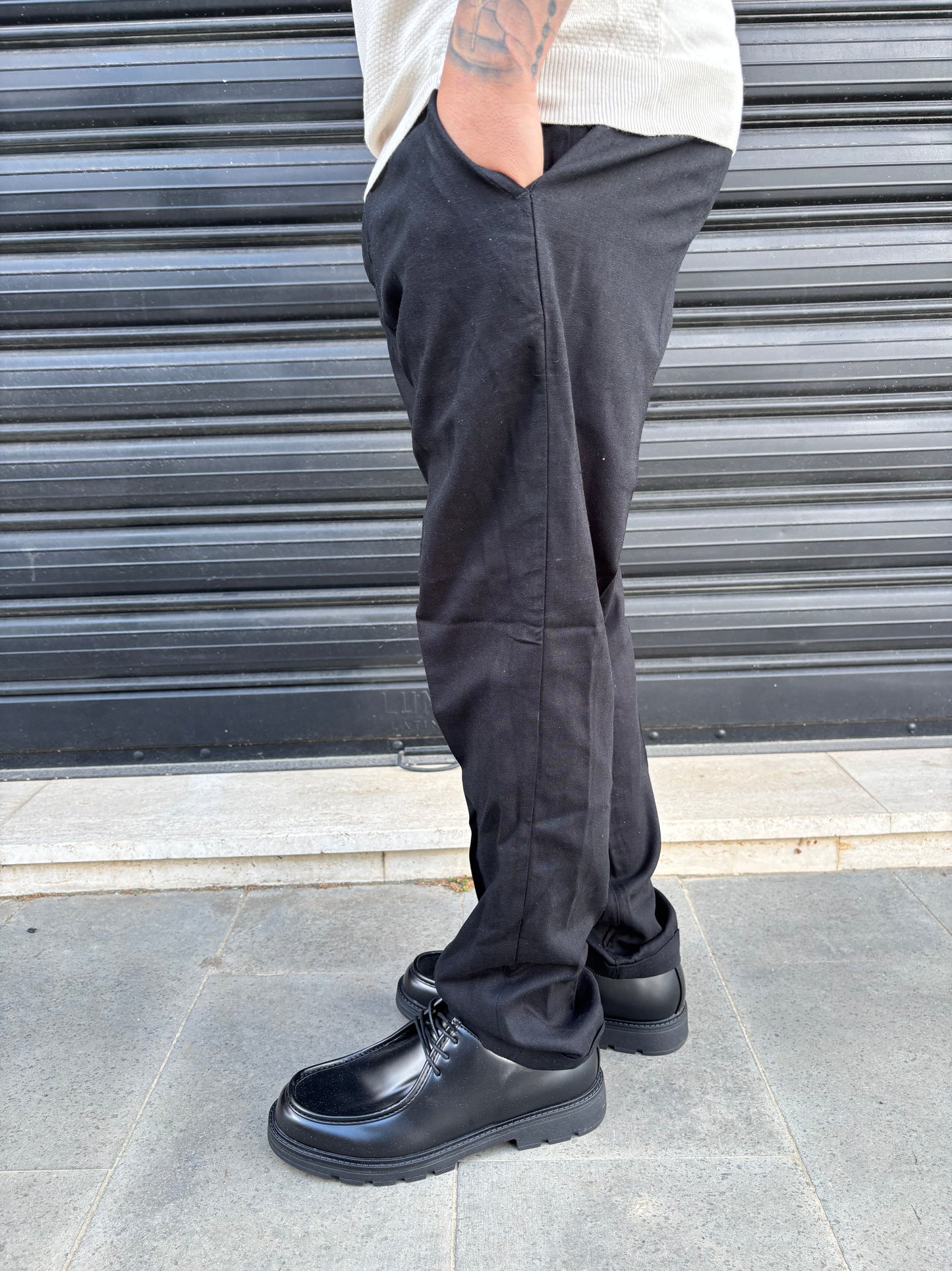 Pantalone elegante nero lino
