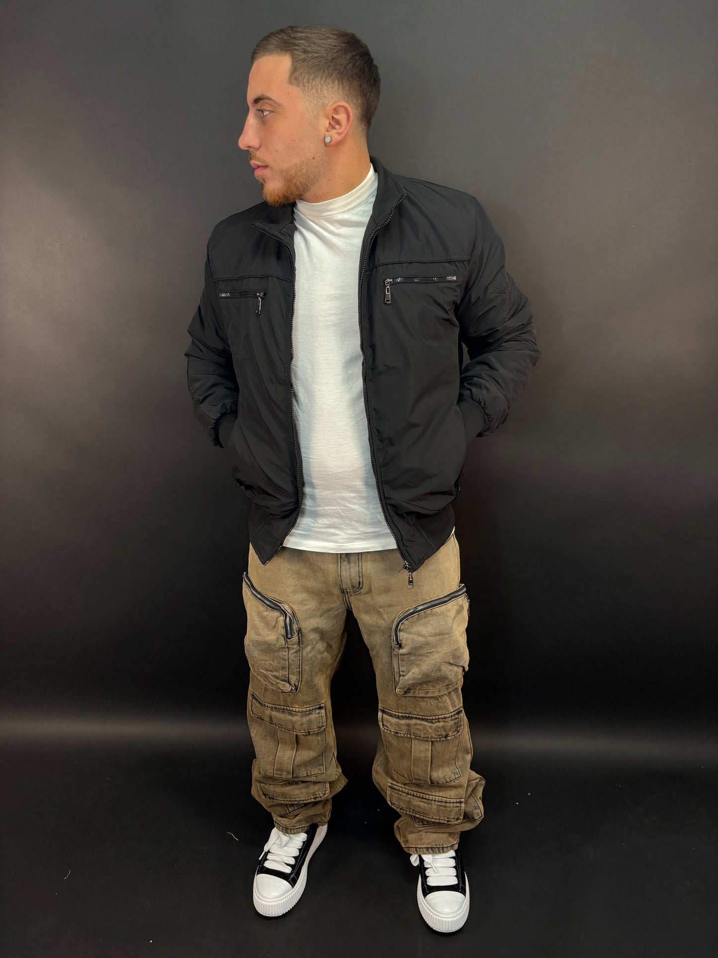 Jeans destroy beige cargo