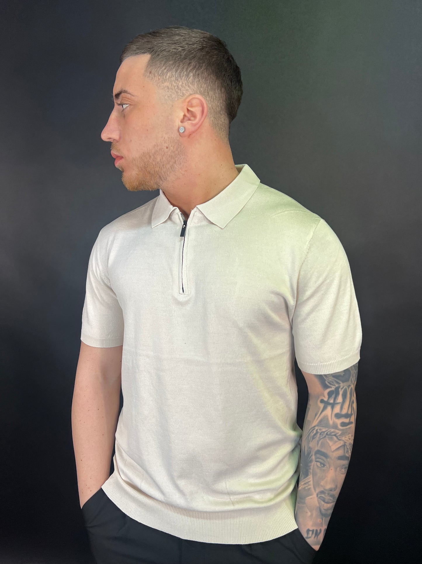 Polo luxury con zip beige