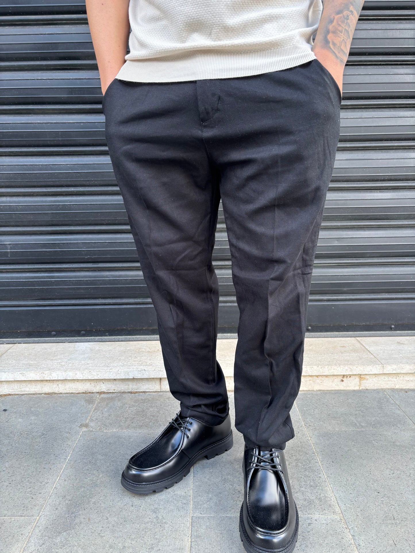 Pantalone elegante nero lino