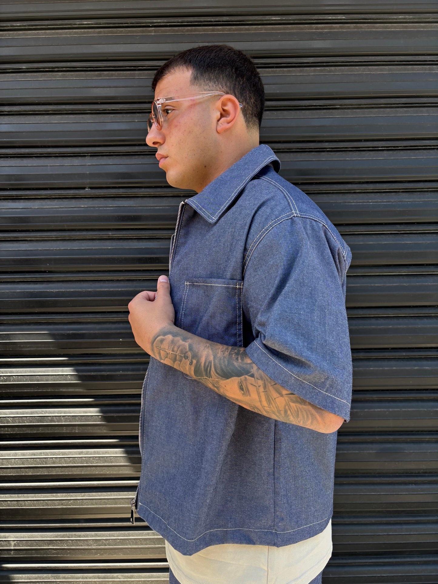 Completo corto in jeans grigioblu