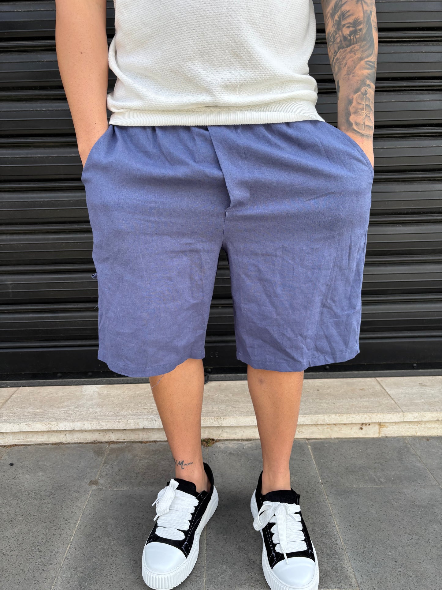 Pantaloncino blu lino