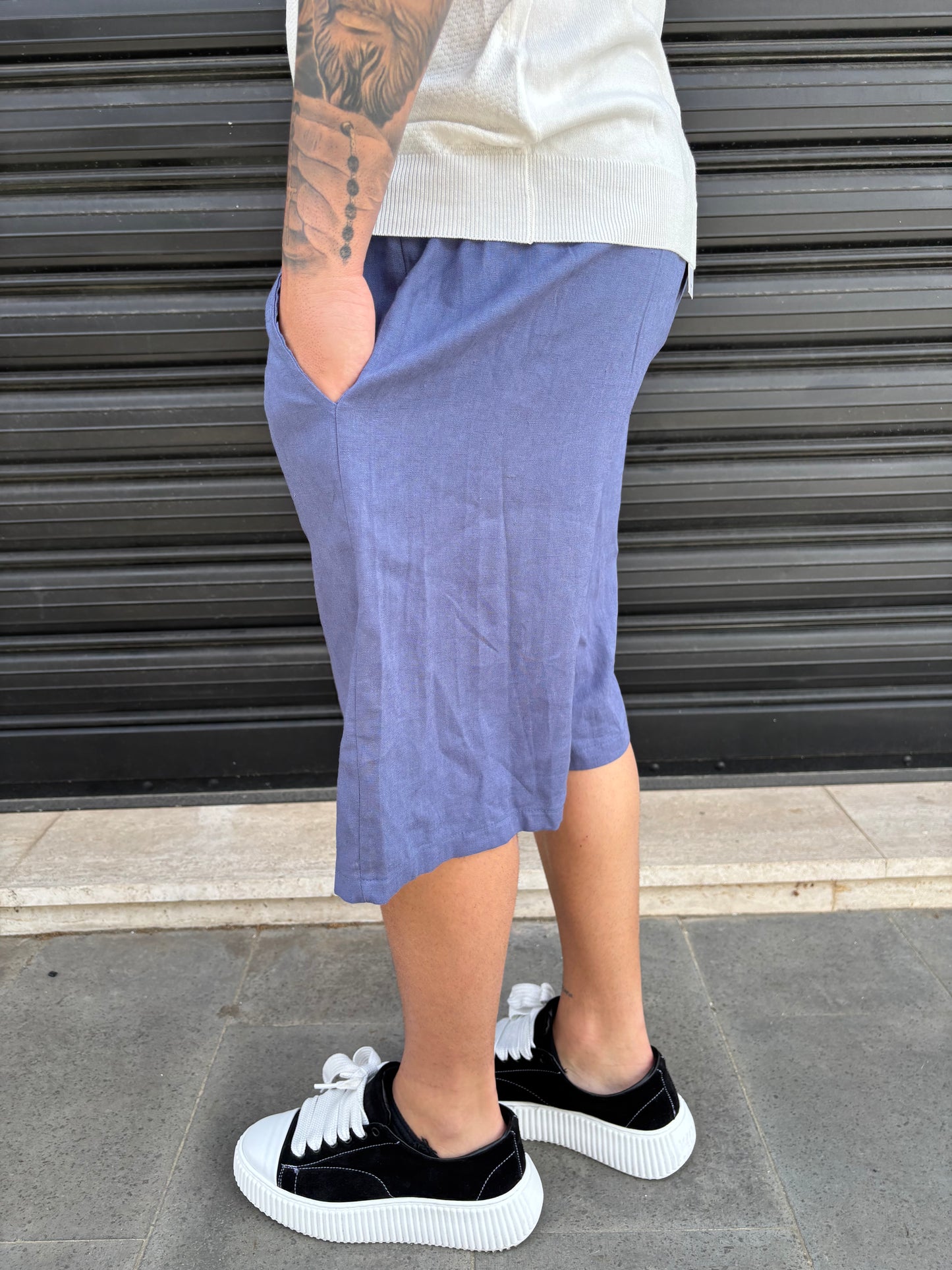 Pantaloncino blu lino