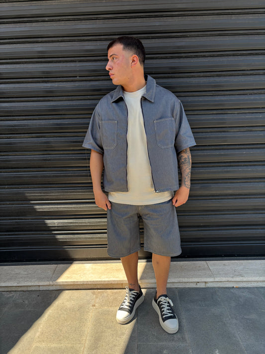 Completo corto in jeans grigio chiaro