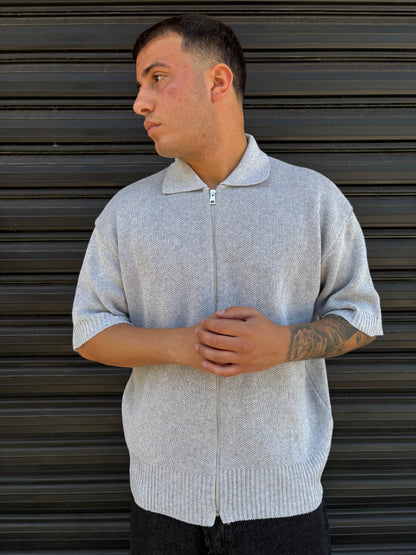 Maglia zip completa grigia