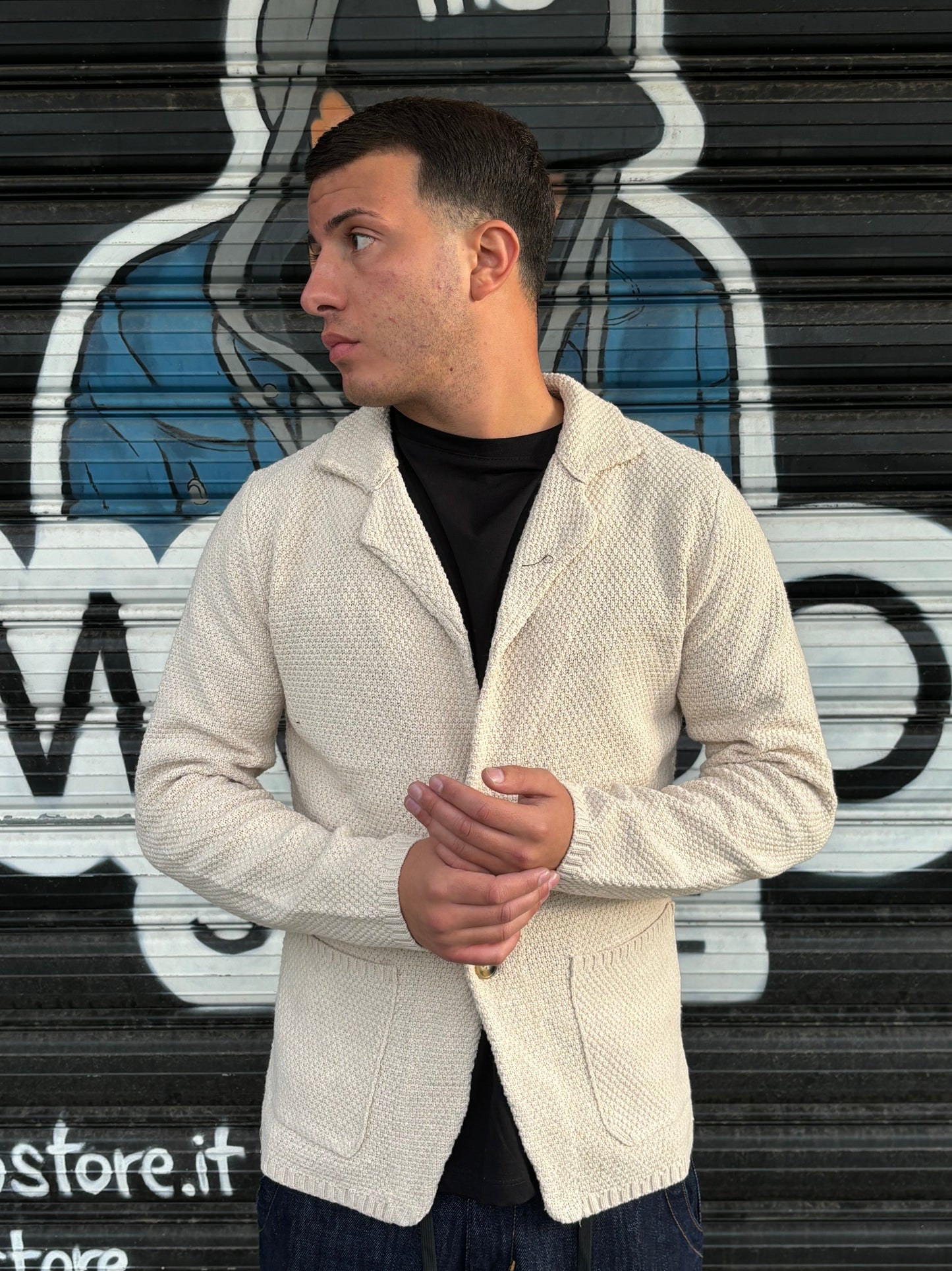 Giacca in lana con bottoni beige