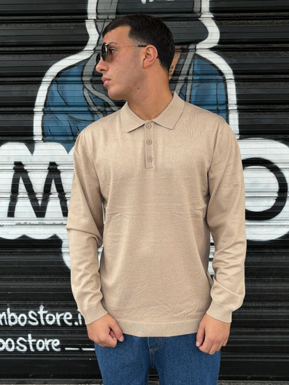 Polo a manica lunga beige