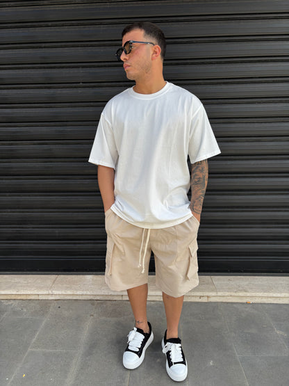 Pantaloncino beige con cargo