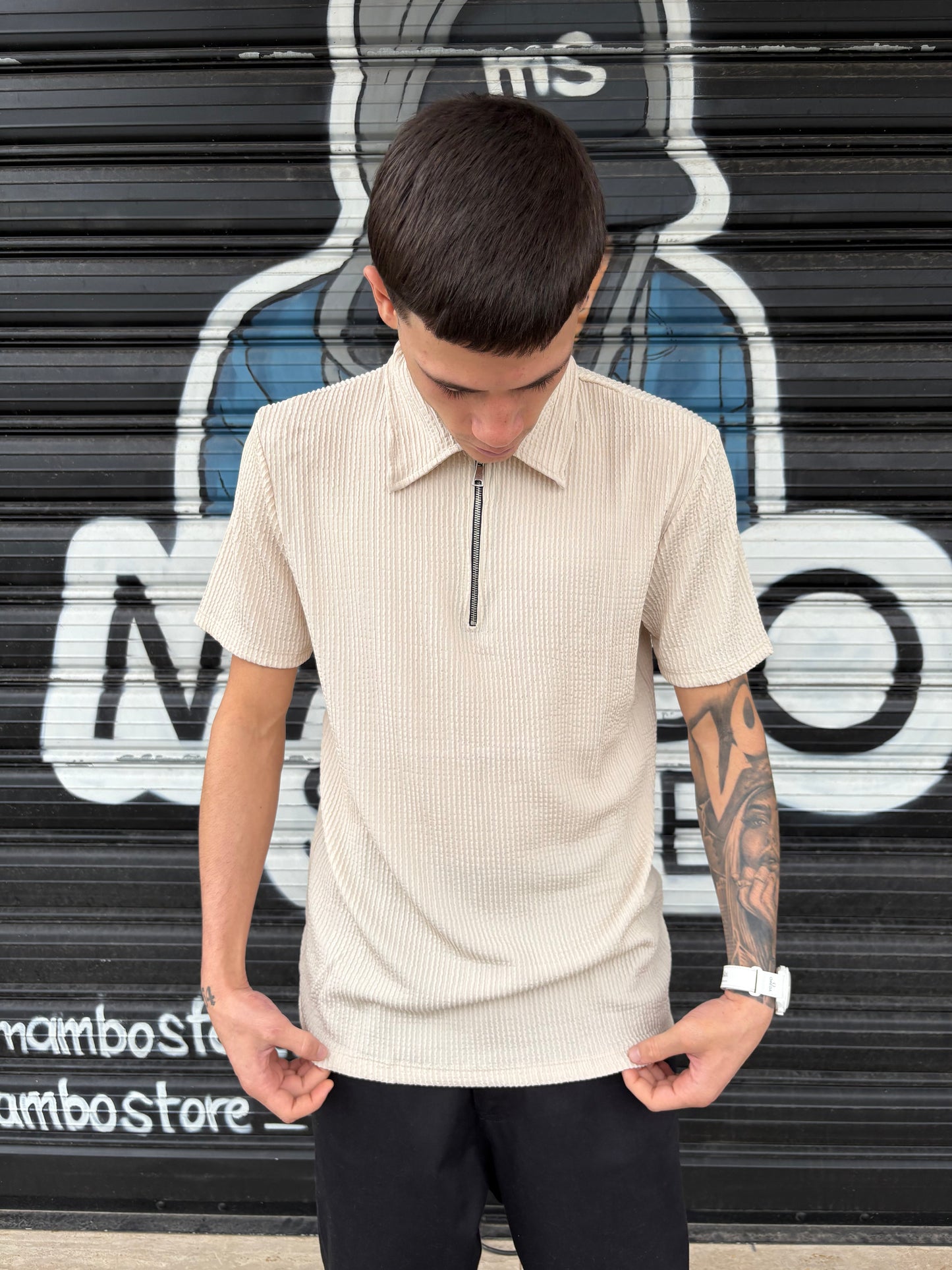 Polo zip beige