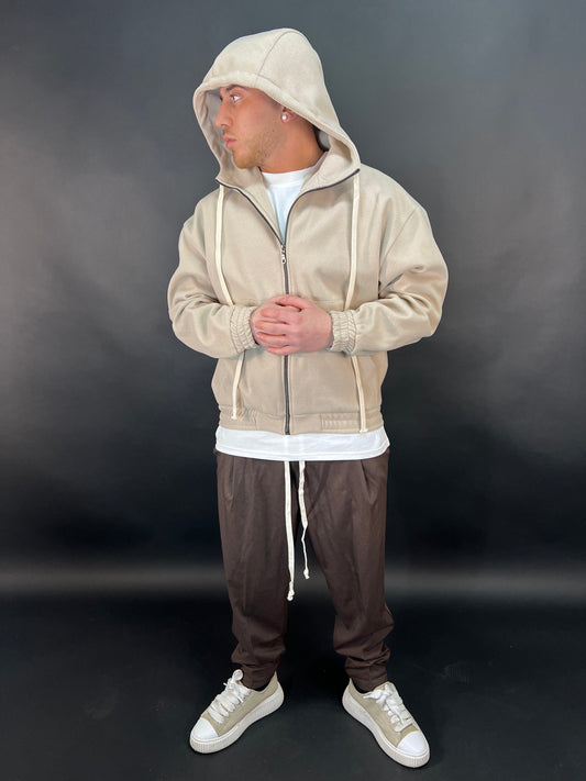 Giacca zip beige lacci oz