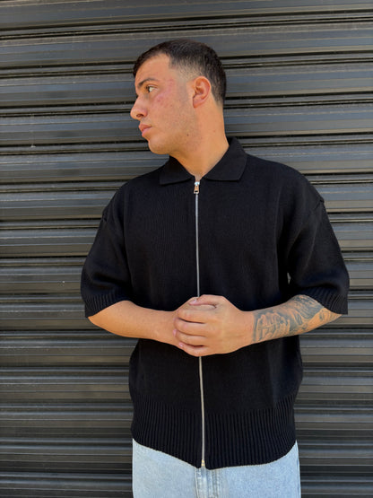 Maglia zip completa nera