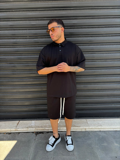 Completo premium polo e pantaloncino nero