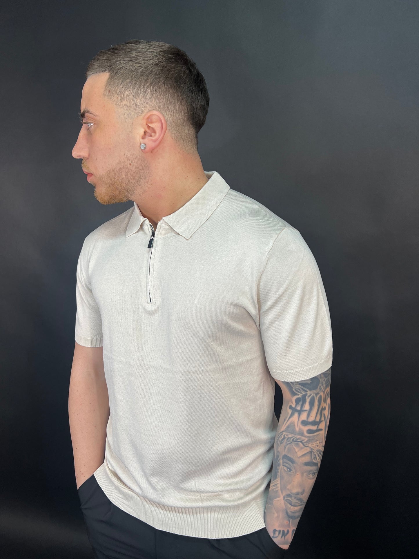 Polo luxury con zip beige