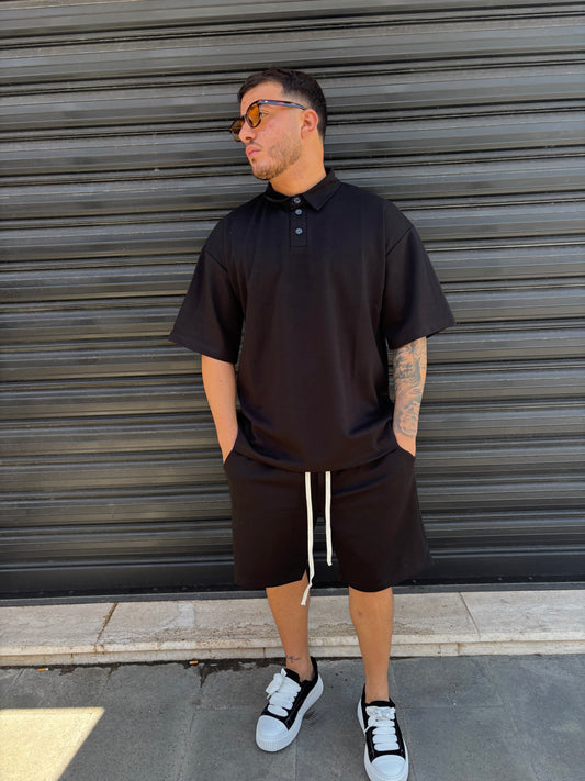Completo premium polo e pantaloncino nero