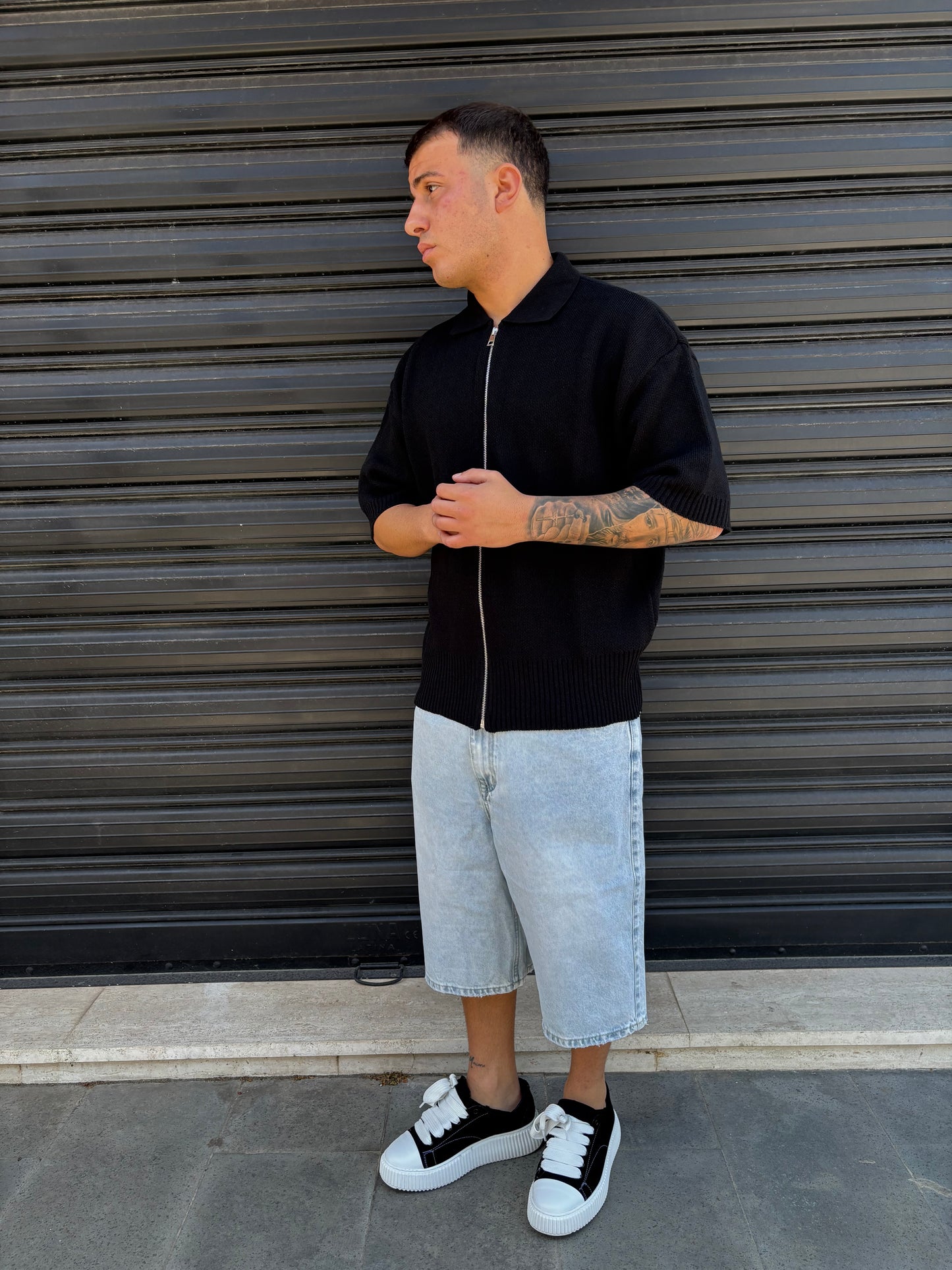 Maglia zip completa nera