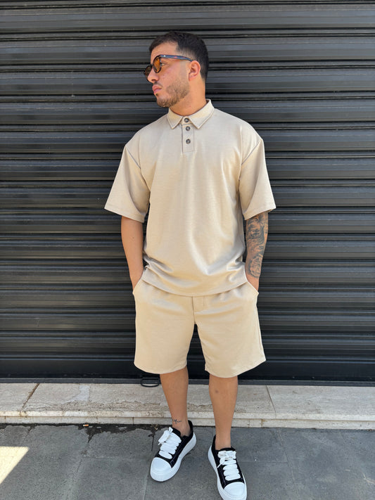 Completo premium polo e pantaloncino camel