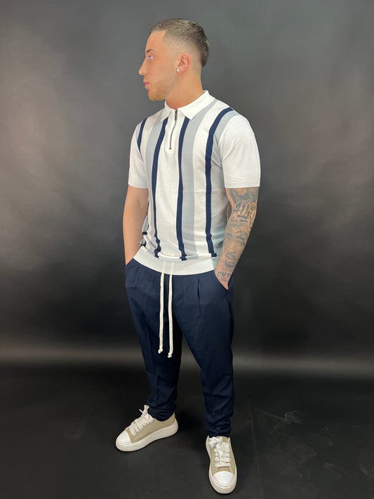 Polo kay bianca e blu con zip