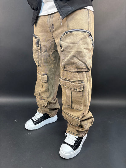 Jeans destroy beige cargo