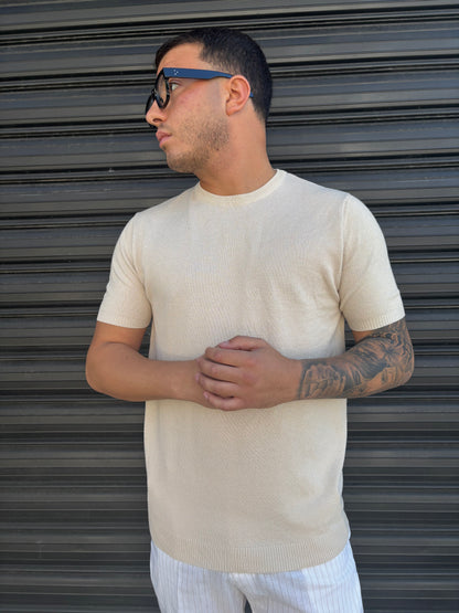 Maglia beige ricamata