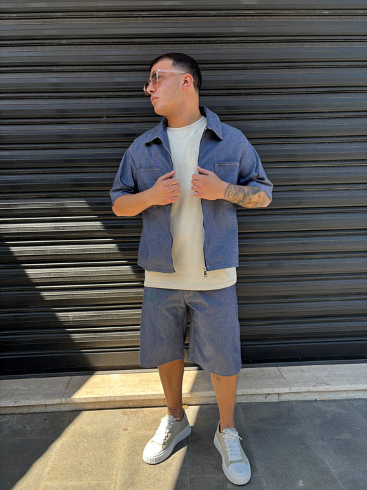 Completo corto in jeans grigioblu