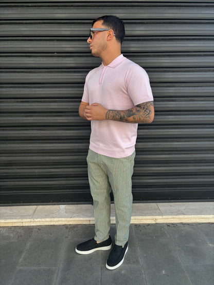 Pantalone a righe verde e bianco