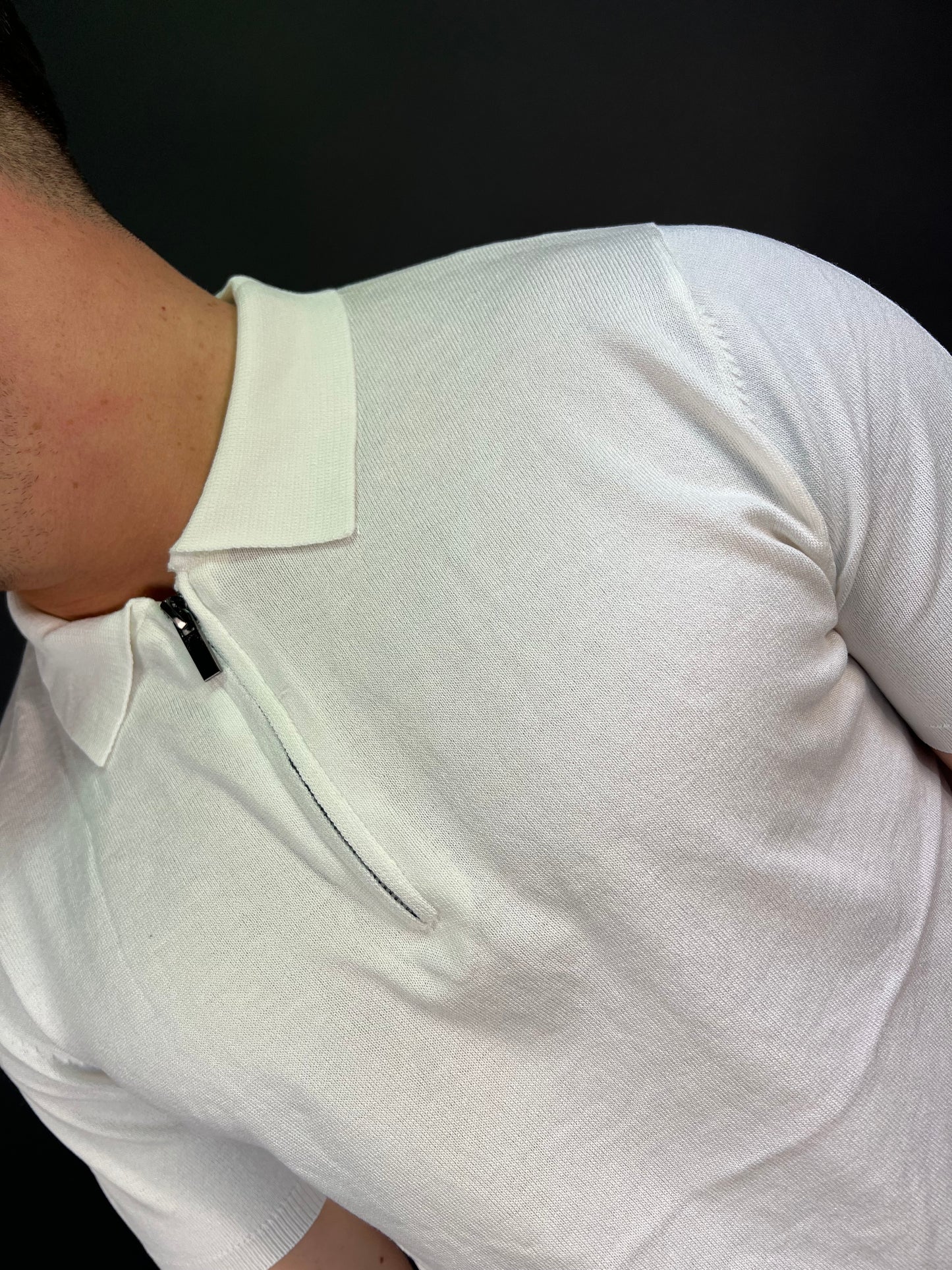 Polo luxury con zip bianca