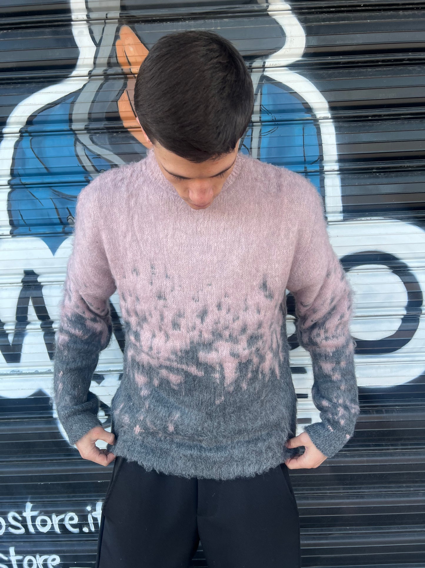 Maglione in pile rosa e grigio