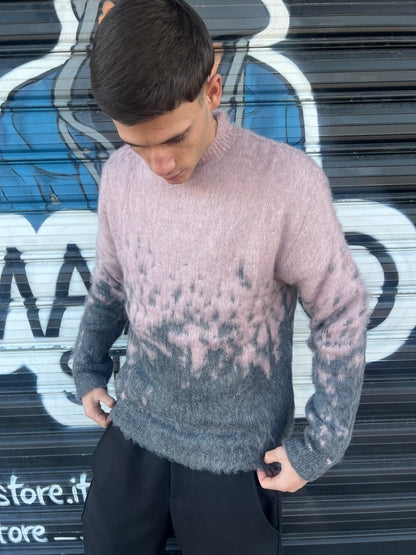 Maglione in pile rosa e grigio