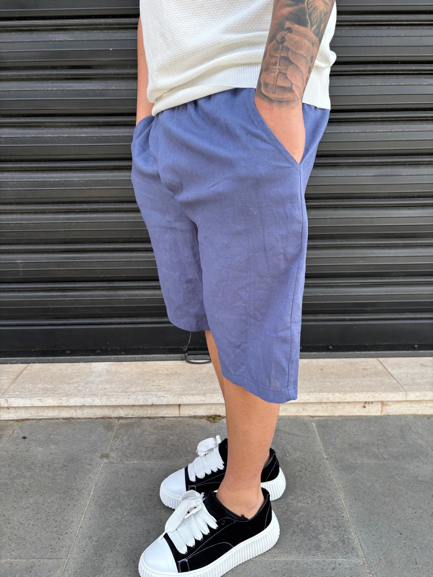Pantaloncino blu lino