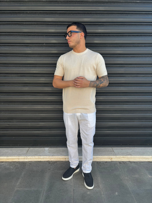 Maglia beige ricamata