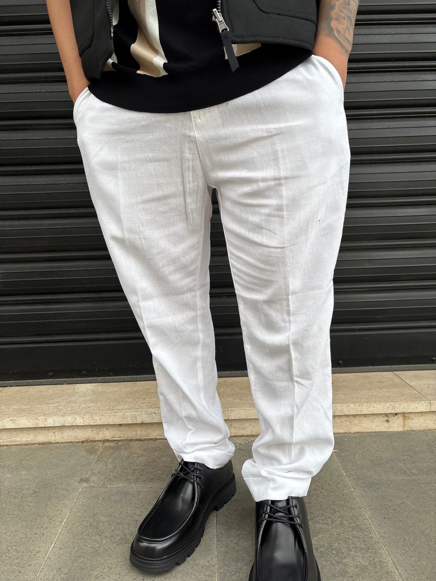 Pantalone elegante bianco lino