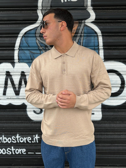 Polo a manica lunga beige