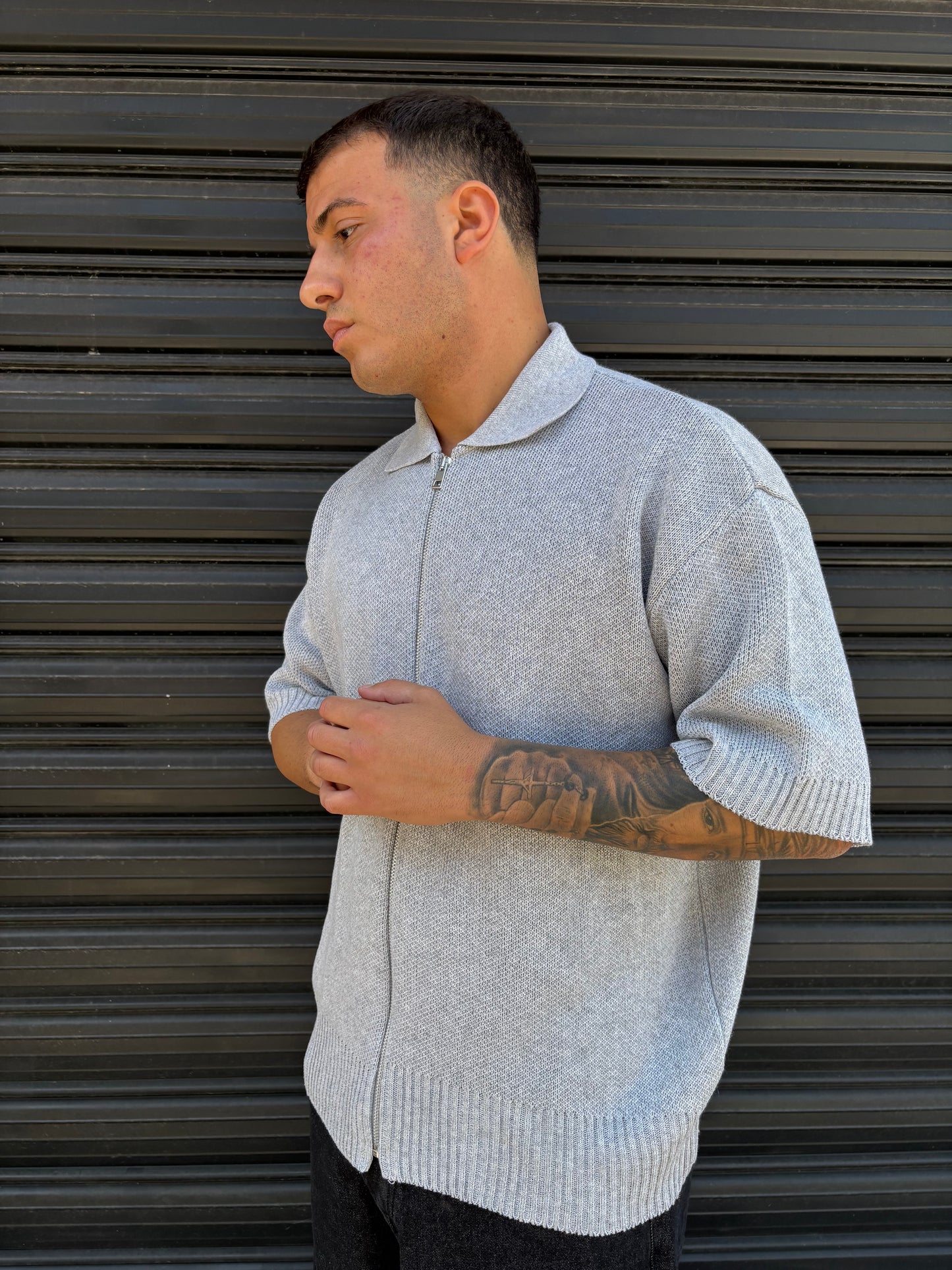 Maglia zip completa grigia