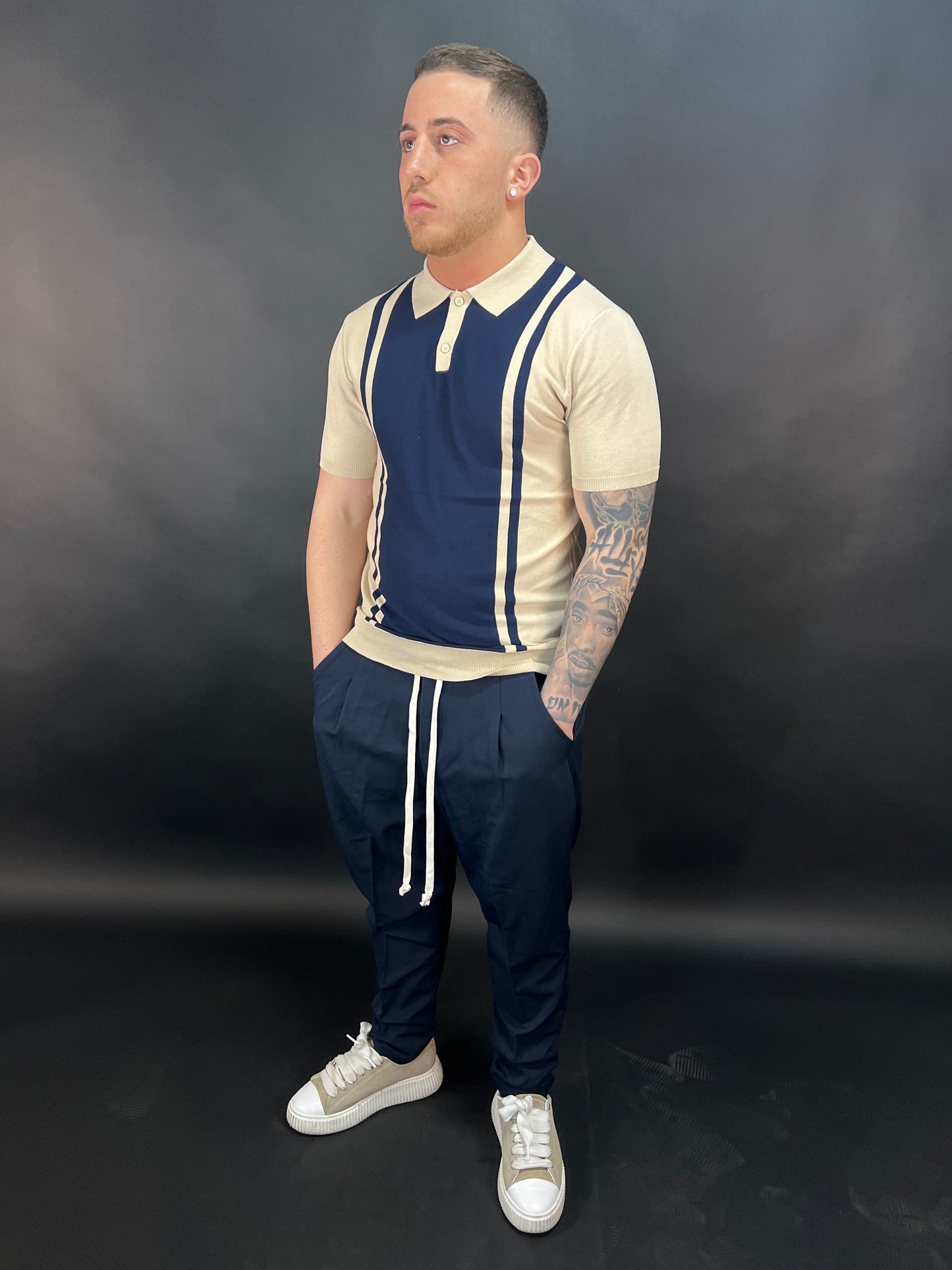Polo parker beige e blu