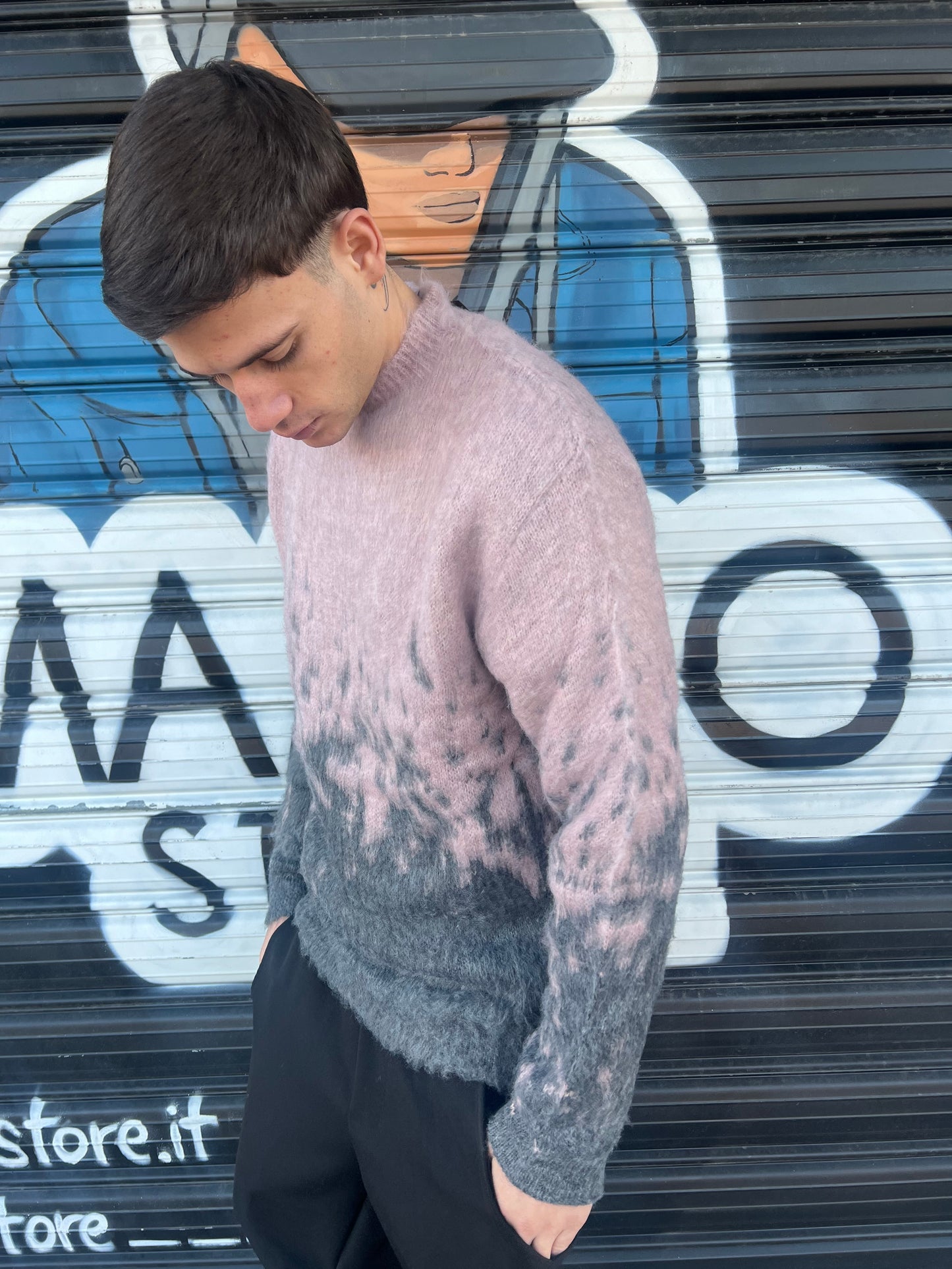 Maglione in pile rosa e grigio