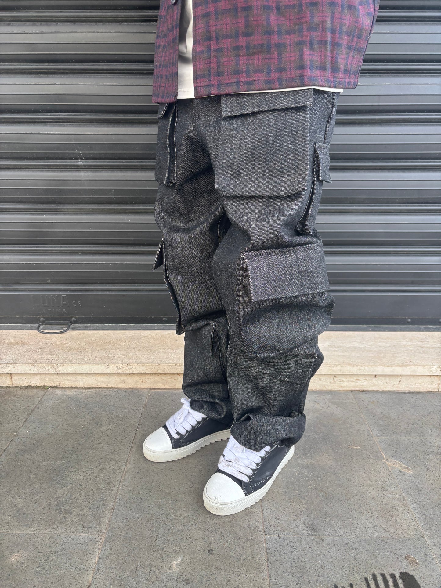 Pantalone double cargo text