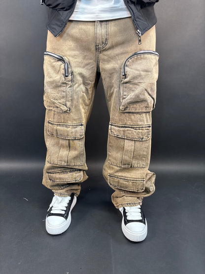 Jeans destroy beige cargo